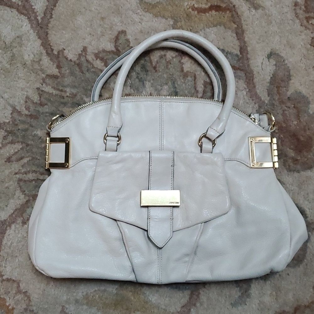 La Victoire white hinge satchel